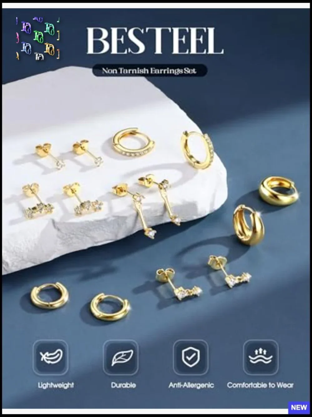 7 Pair Hoop Stud Earring Set Dainty Hypoallergenic Stackable Gift Box